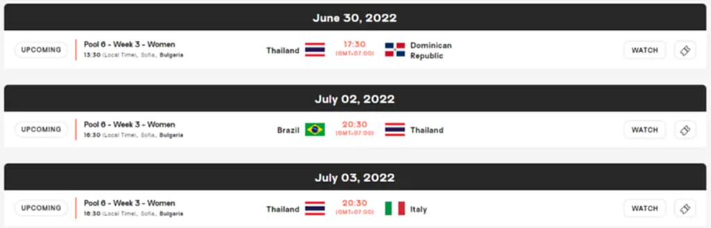 วอลเลย์บอล, ตารางแข่ง, เนชั่นส์ลีก 2022, วอลเลย์บอลหญิง, VNL2022, ตบสาวไทย, สถิติ, ถ่ายทอดสด, ทีมชาติไทย
