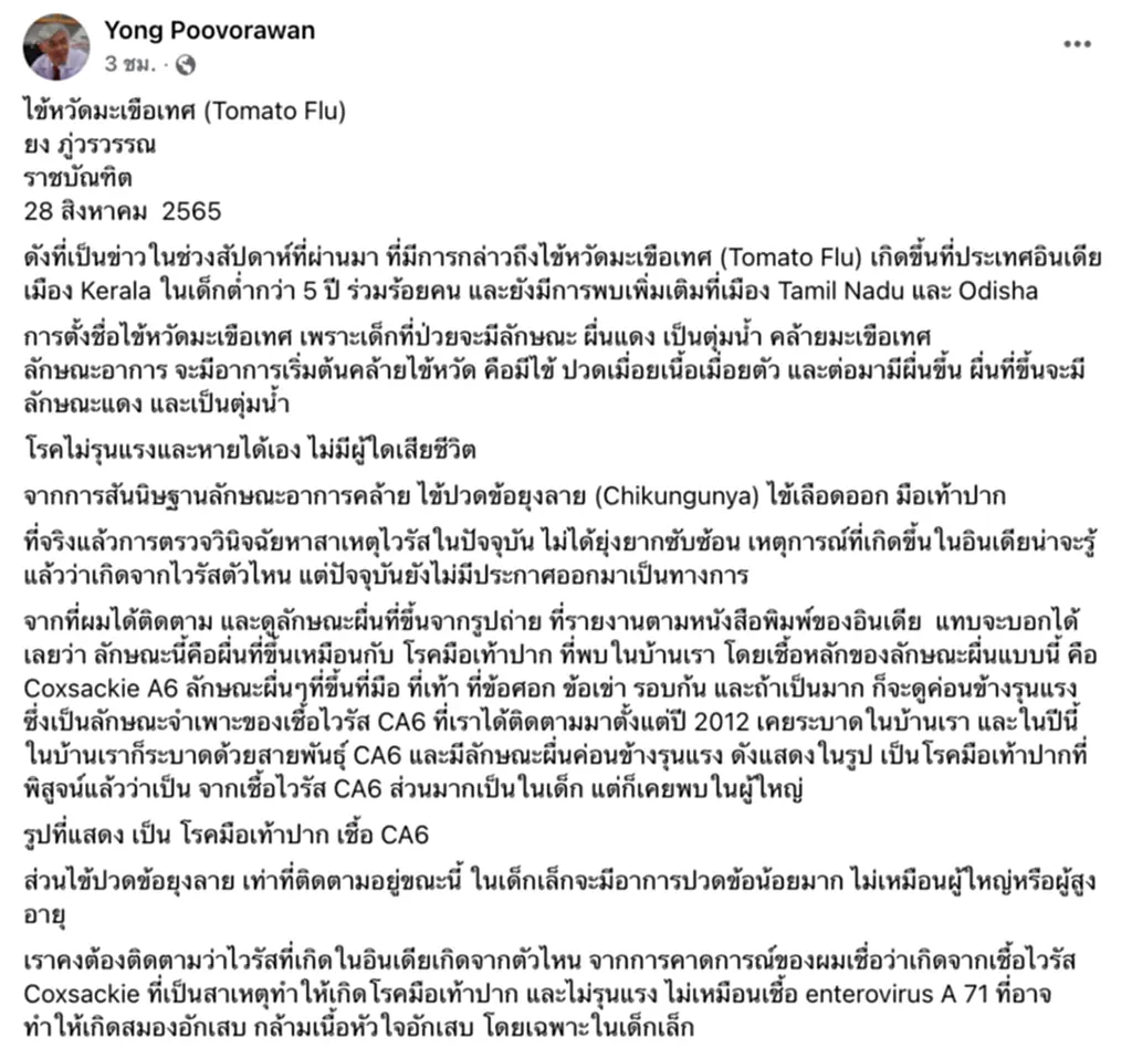 ไข้หวัดมะเขือเทศ, หมอยง, โรคมือ เท้า และปาก, ชิคุนกุนยา, ไข้ปวดข้อยุงลาย, ไข้หวัดมะเขือเทศ คือ, ไข้หวัดมะเขือเทศคืออะไร