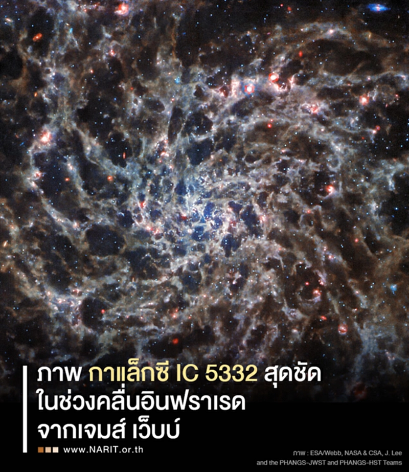 กาแล็กซีทางช้างเผือก, JWST, กาแล็กซี่ IC5332, กล้องโทรทรรศน์อวกาศฮับเบิล, กาแล็กซีกังหัน, กาแล็กซี่ IC5332, รังสีอินฟราเรด, คลื่นอินฟราเรด, กล้องโทรทัศน์เจมส์ เวบบ์, โครงสร้างของกาแล็กซี