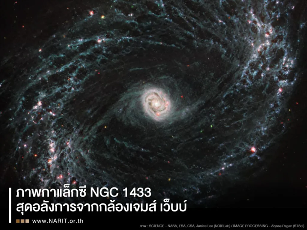 ดาราศาสตร์, นัก ดาราศาสตร์, ปรากฏการณ์ ทาง ดาราศาสตร์, กาแล็กซี NGC 1433, กล้องโทรทรรศน์อวกาศเจมส์ เว็บบ์, JWST, กาแล็กซีกังหันแบบมีคาน, ดาวฤกษ์, Seyfert Galaxy, หลุมดำ