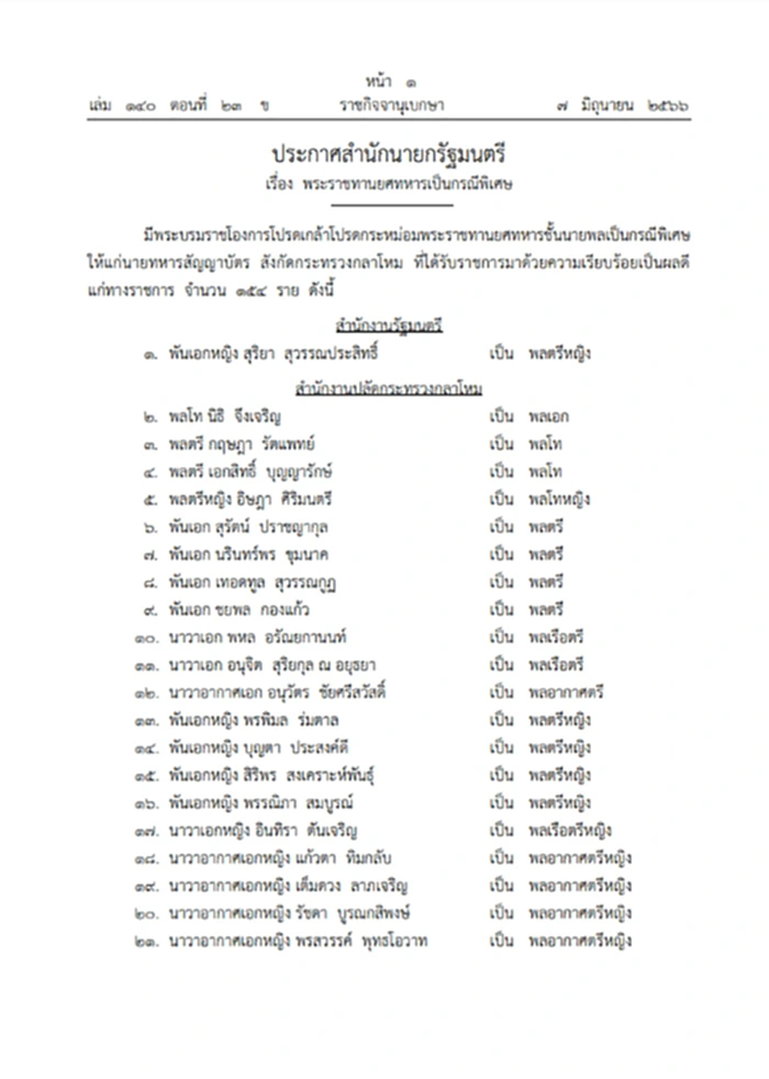 พระบรมราชโองการ, พระราชทานยศทหาร, พระราชทานยศทหารกรณีพิเศษ, ยศทหารชั้นนายพล, ทหารต่ำกว่าชั้นนายพล, ทหารสัญญาบัตร