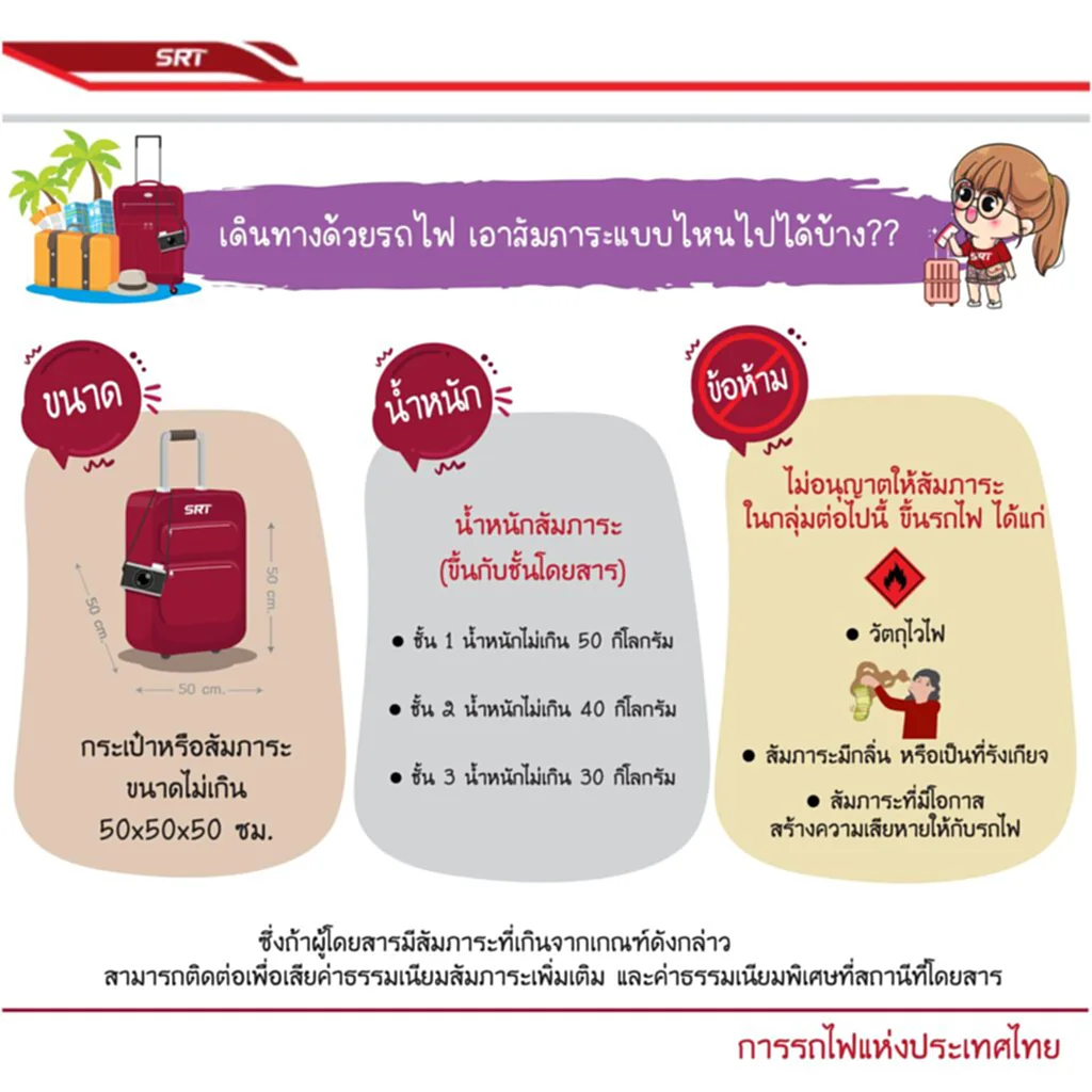 โดยสารรถไฟ กฎขึ้นรถไฟ สัมภาระขึ้นรถไฟ ข้อห้ามบนรถไฟไทย กระเป๋าลากขึ้นรถไฟไทย รถไฟไทย กระเป๋าเดินทาง