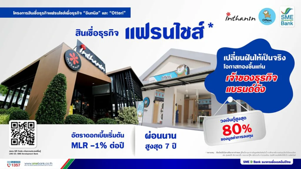 สินเชื่อแฟรนไชส์ ธนาคารเพื่อเอสเอ็มอีไทย SME D Bank ร้านกาแฟ Inthanin ร้านสะดวกซัก Otteri