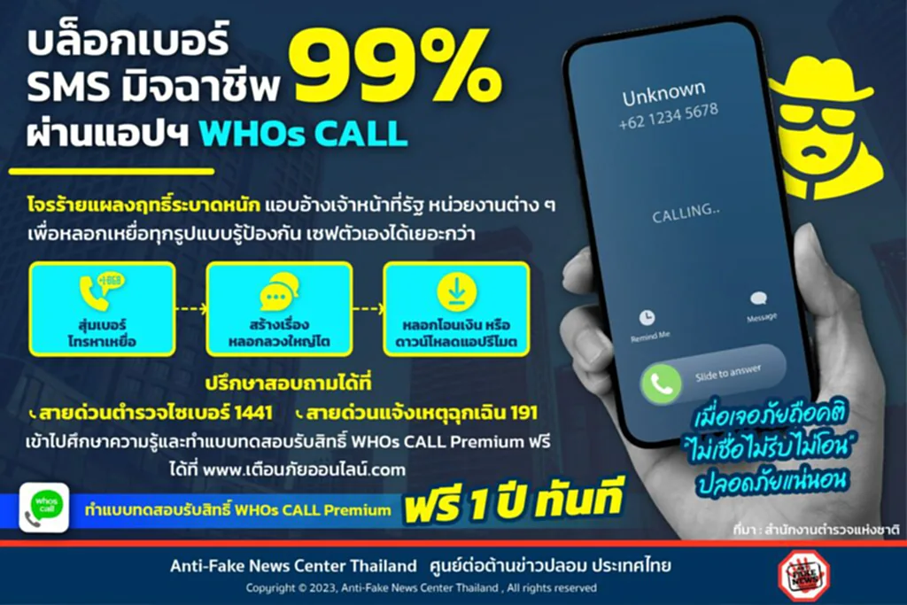 บล็อกเบอร์ SMS มิจฉาชีพ WHOs CALL