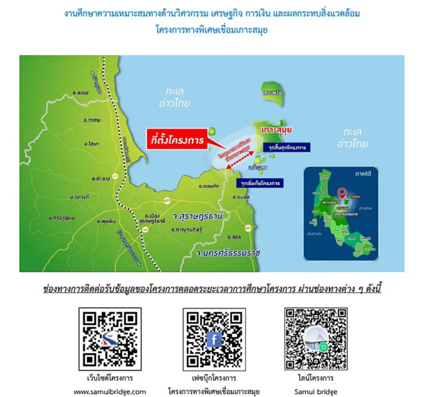 ทางเชื่อมเกาะสมุย สะพานข้ามเกาะสมุย 2566 โครงการสะพานข้าม เกาะสมุย-ขนอม ความคืบหน้าสะพานสมุย สร้างสะพานข้ามไป เกาะสมุย 