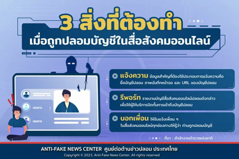 TOP News เตือนภัย ถูกปลอมบัญชี บนสื่อสังคมออนไลน์ สำนักงานตำรวจแห่งชาติ แนะนำ 3 สิ่งที่ต้องทำด่วน เมื่อรู้ตัว ก่อนคนร้ายจะใช้บัญชีปลอมเป็นเครื่องมือในการกระทำความผิด