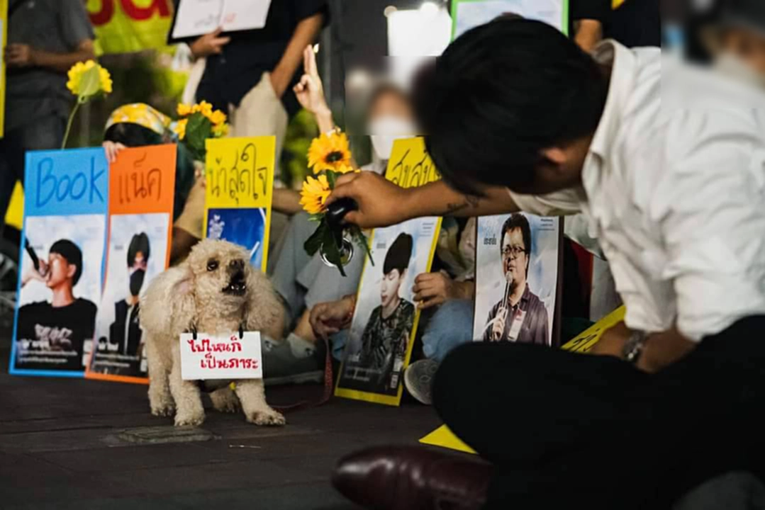 3 นิ้ว ทวงความยุติธรรม ชูป้ายแซะสถาบันฯ